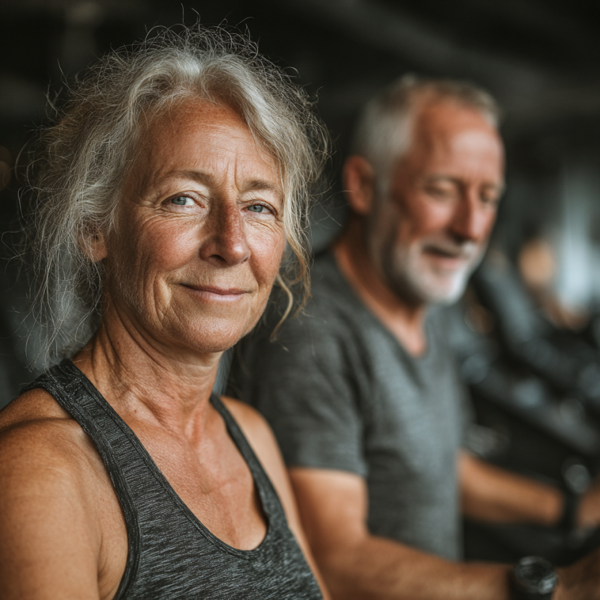 Професійний тренер працює з клієнтом зрілого віку